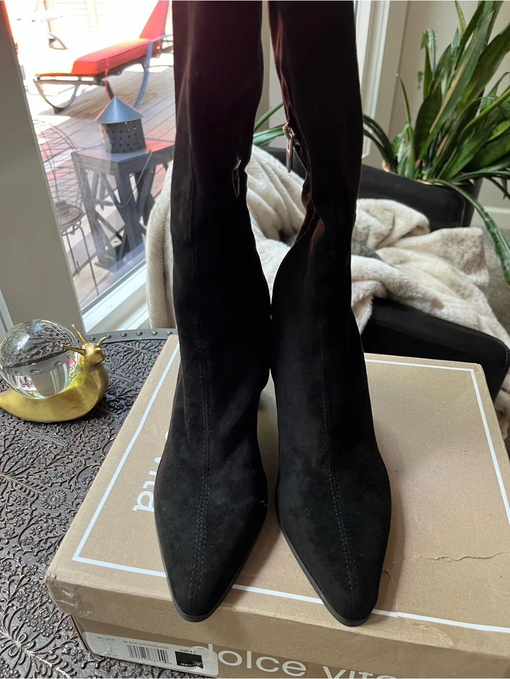 DOLCE VITA SELORA OVER THE KNEE MICRO SUEDE BOOTS IN BLACK 6.5